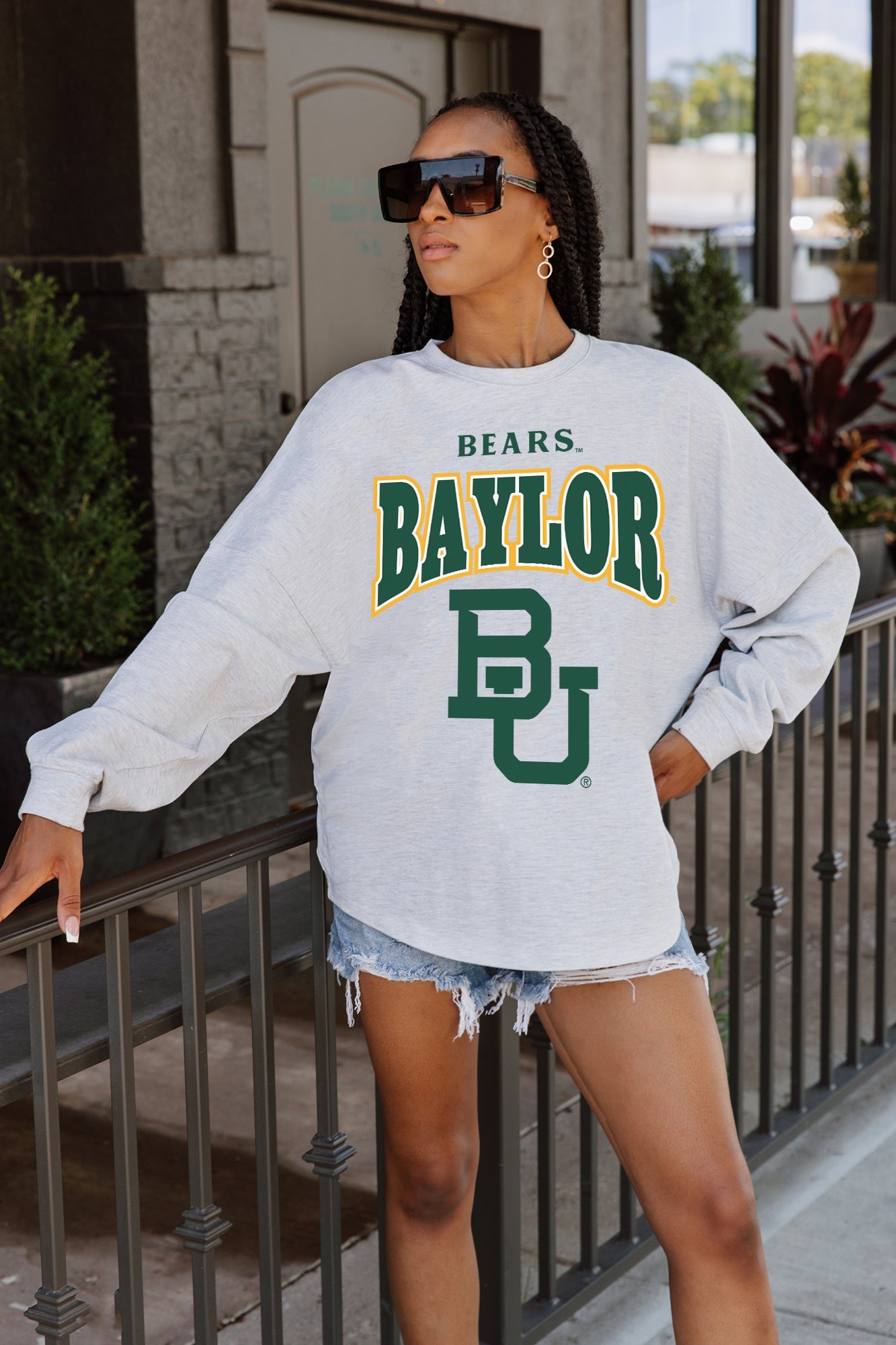 BAYLOR BEARS FIGHTING SPIRIT DROP SHOULDER LONG SLEEVE TEE WITH RIBBED NECKLINE AND CUFFS