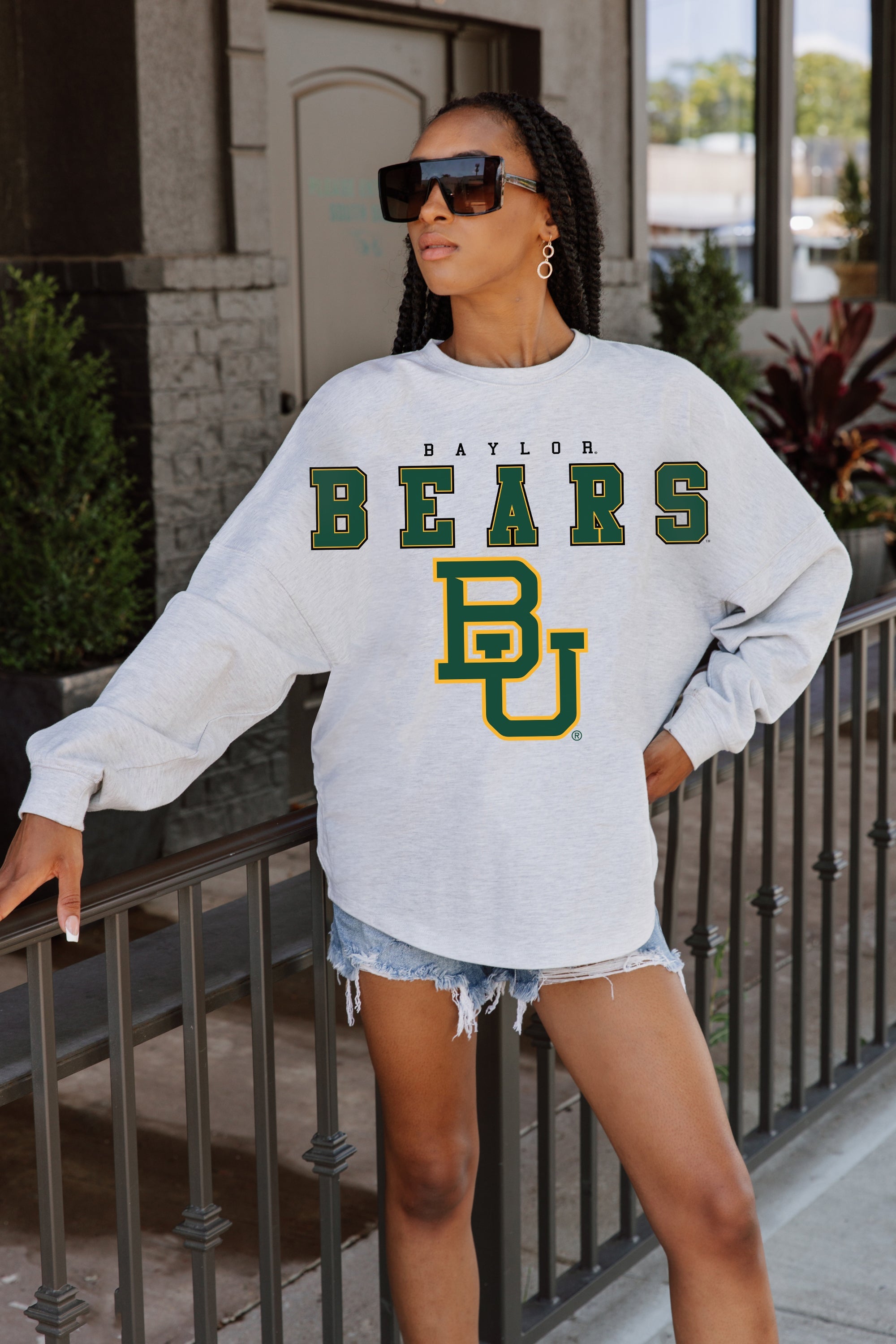 BAYLOR BEARS BIG GOALS DROP SHOULDER LONG SLEEVE TEE WITH RIBBED NECKLINE AND CUFFS