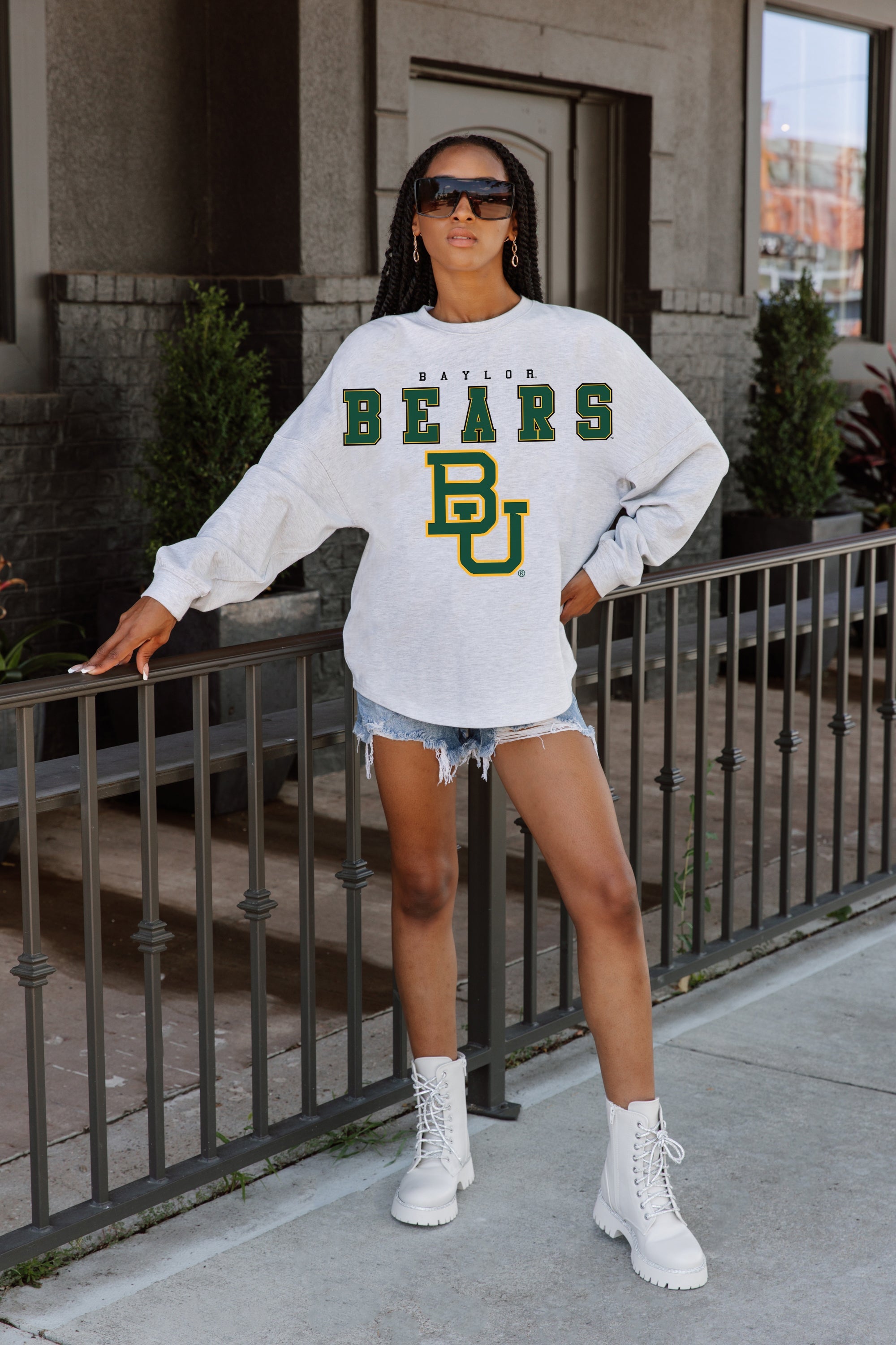 BAYLOR BEARS BIG GOALS DROP SHOULDER LONG SLEEVE TEE WITH RIBBED NECKLINE AND CUFFS