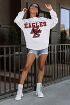 BOSTON COLLEGE EAGLES BIG GOALS DROP SHOULDER LONG SLEEVE TEE WITH RIBBED NECKLINE AND CUFFS