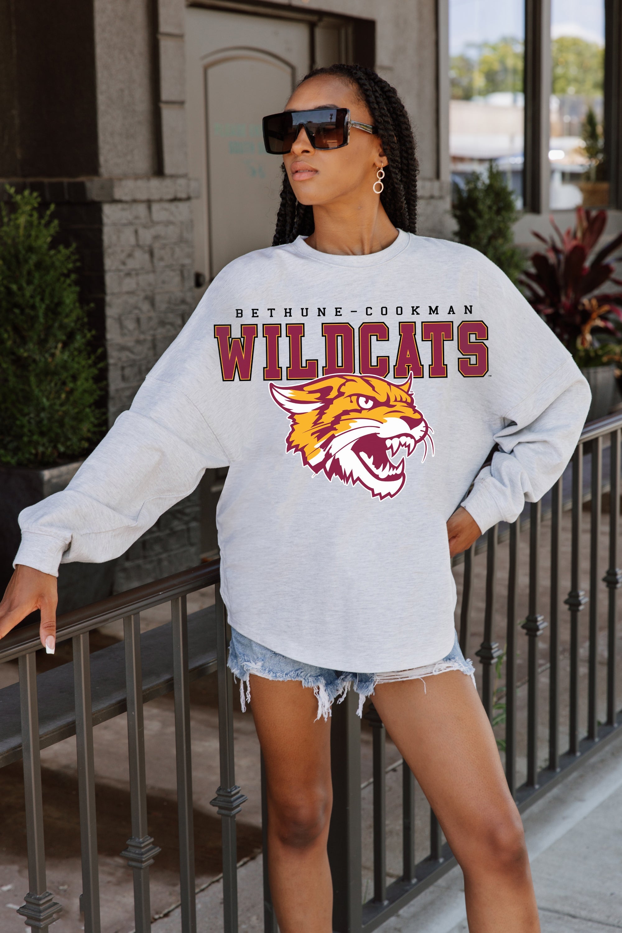 BETHUNE-COOKMAN WILDCATS BIG GOALS DROP SHOULDER LONG SLEEVE TEE WITH RIBBED NECKLINE AND CUFFS