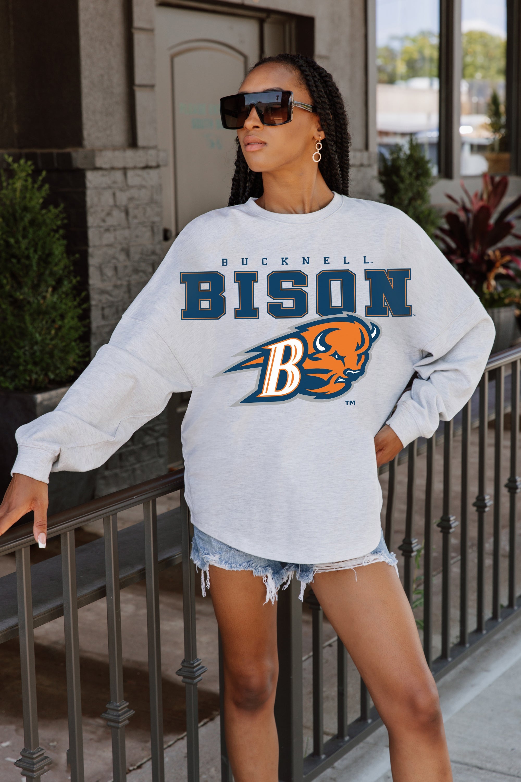 BUCKNELL BISON BIG GOALS DROP SHOULDER LONG SLEEVE TEE WITH RIBBED NECKLINE AND CUFFS