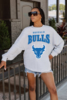 BUFFALO BULLS FIGHTING SPIRIT DROP SHOULDER LONG SLEEVE TEE WITH RIBBED NECKLINE AND CUFFS