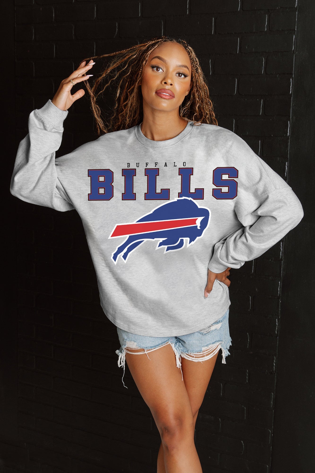 BUFFALO BILLS BIG GOALS RELAXED FIT HEATHERED LONG SLEEVE FRENCH TERRY PULLOVER