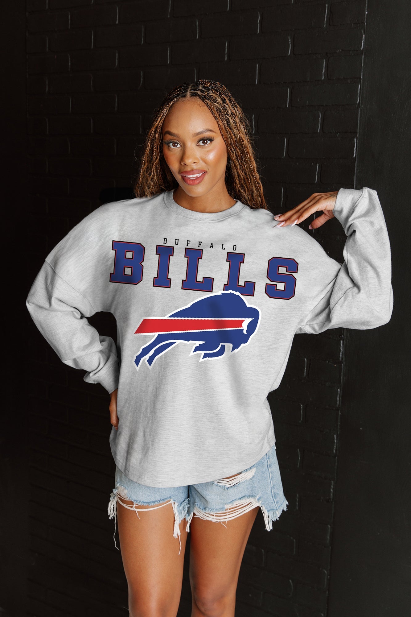 BUFFALO BILLS BIG GOALS RELAXED FIT HEATHERED LONG SLEEVE FRENCH TERRY PULLOVER