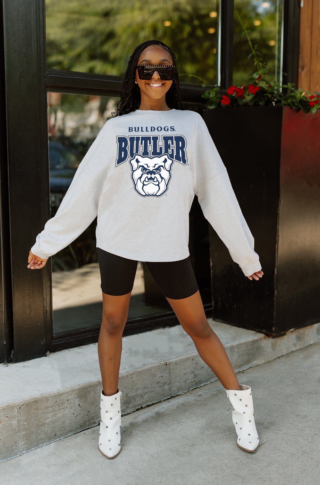 BUTLER BULLDOGS FIGHTING SPIRIT DROP SHOULDER LONG SLEEVE TEE WITH RIBBED NECKLINE AND CUFFS