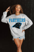 CAROLINA PANTHERS BIG GOALS RELAXED FIT HEATHERED LONG SLEEVE FRENCH TERRY PULLOVER