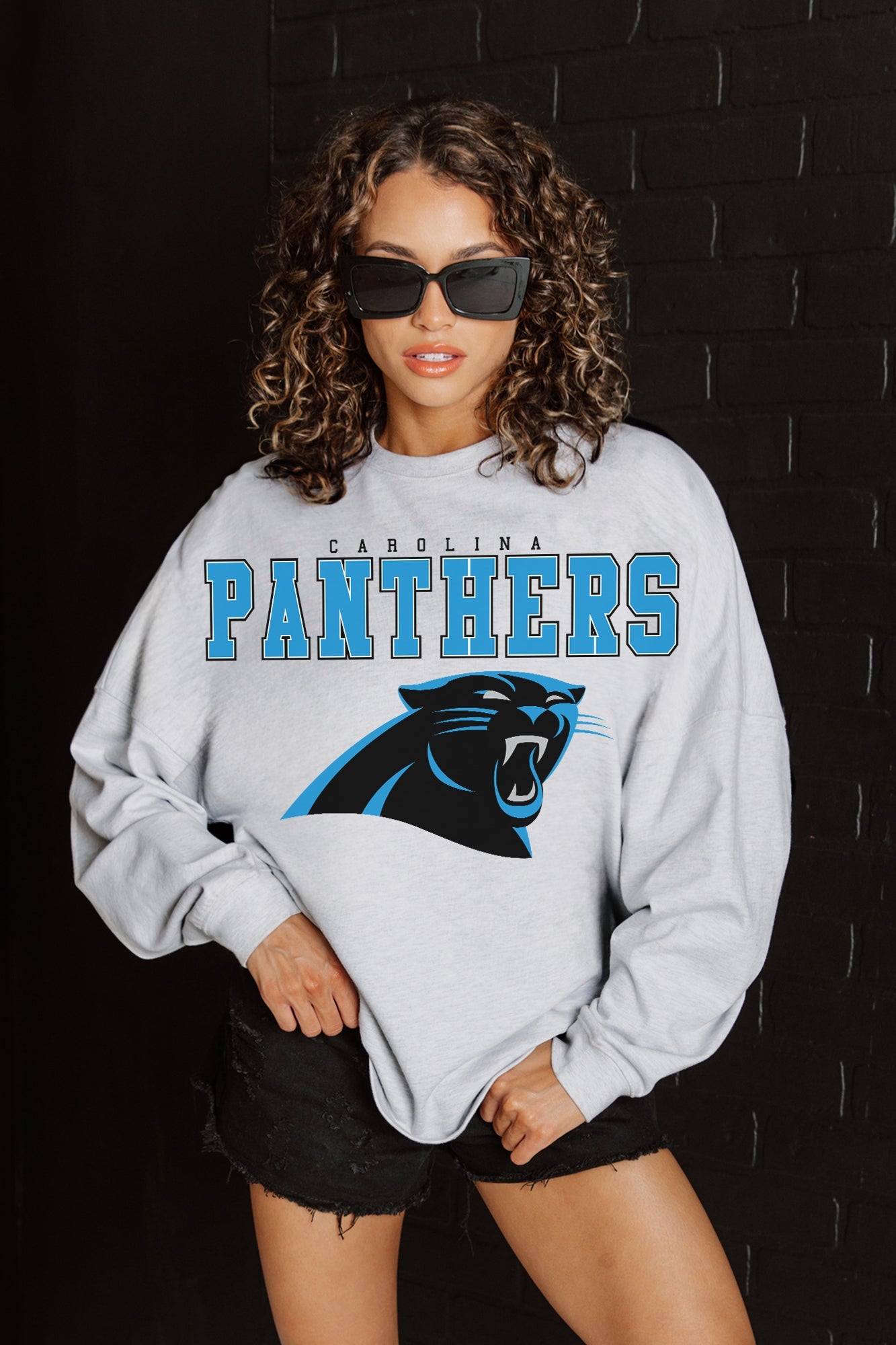 CAROLINA PANTHERS BIG GOALS RELAXED FIT HEATHERED LONG SLEEVE FRENCH TERRY PULLOVER