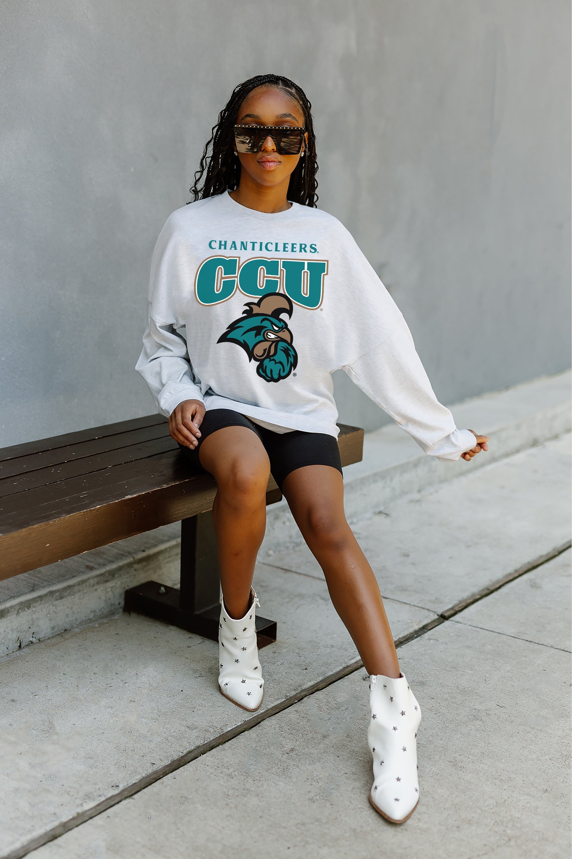 COASTAL CAROLINA CHANTICLEERS FIGHTING SPIRIT DROP SHOULDER LONG SLEEVE TEE WITH RIBBED NECKLINE AND CUFFS