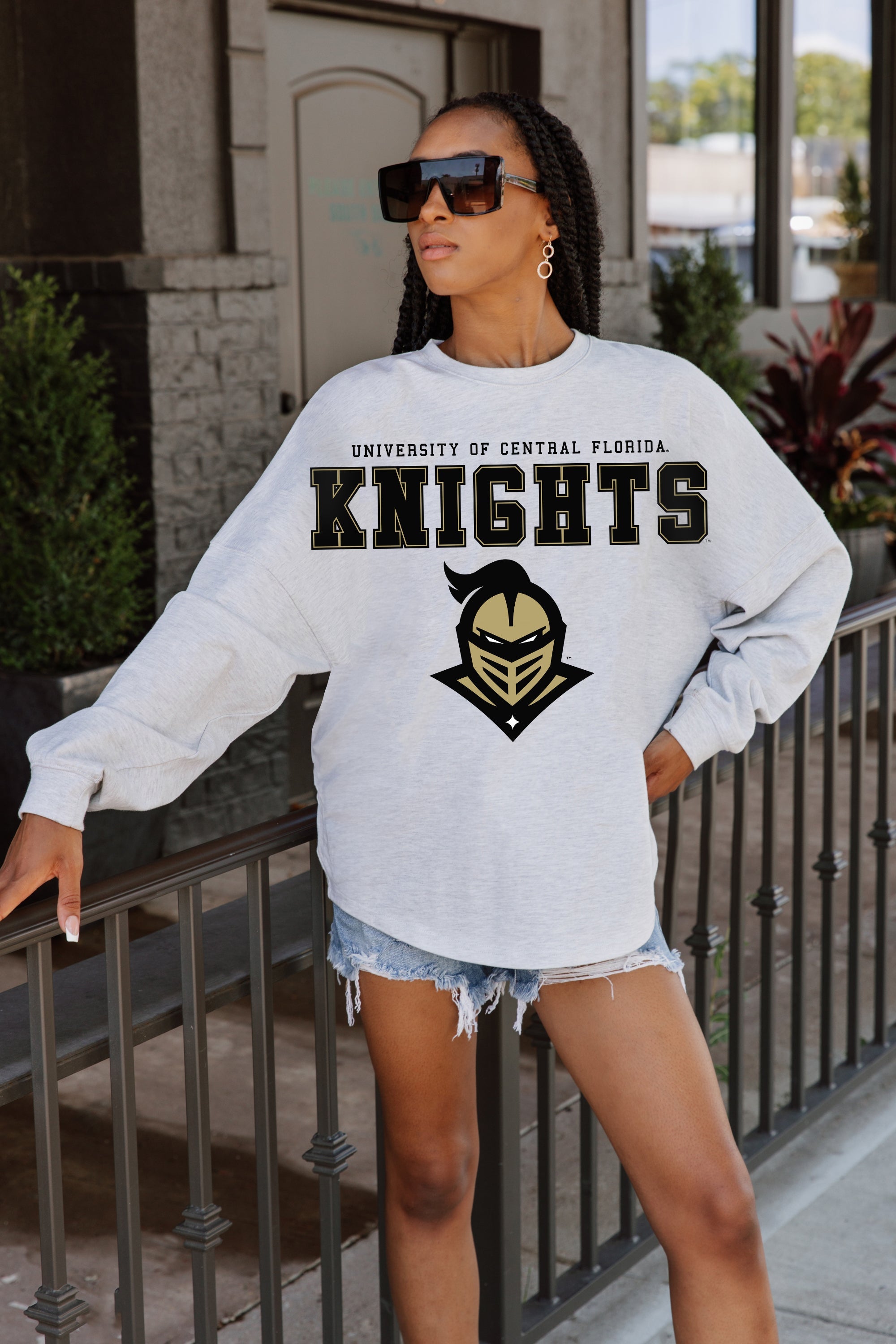 CENTRAL FLORIDA KNIGHTS BIG GOALS DROP SHOULDER LONG SLEEVE TEE WITH RIBBED NECKLINE AND CUFFS