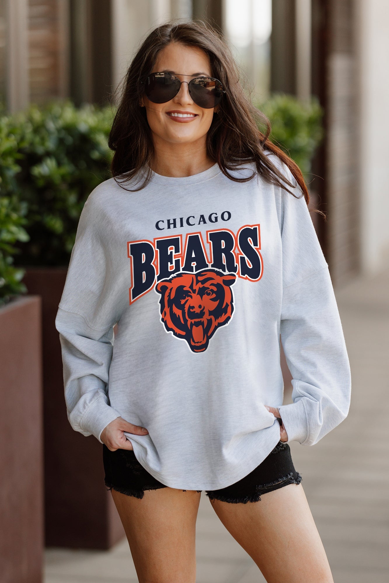 CHICAGO BEARS FIGHTING SPIRIT RELAXED FIT HEATHERED LONG SLEEVE FRENCH TERRY PULLOVER