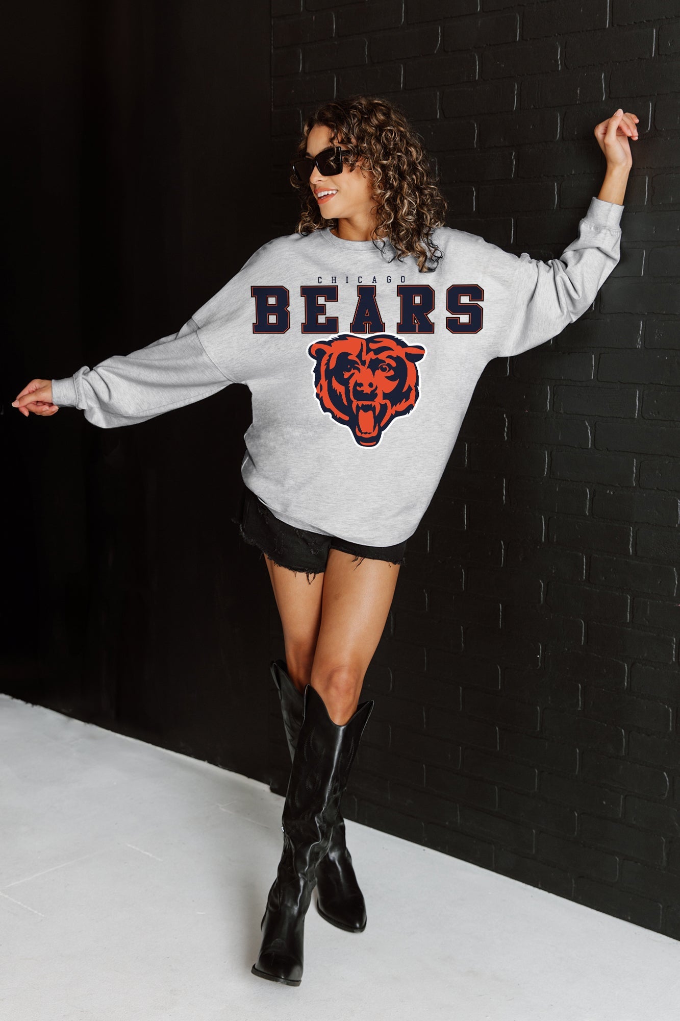 CHICAGO BEARS BIG GOALS RELAXED FIT HEATHERED LONG SLEEVE FRENCH TERRY PULLOVER