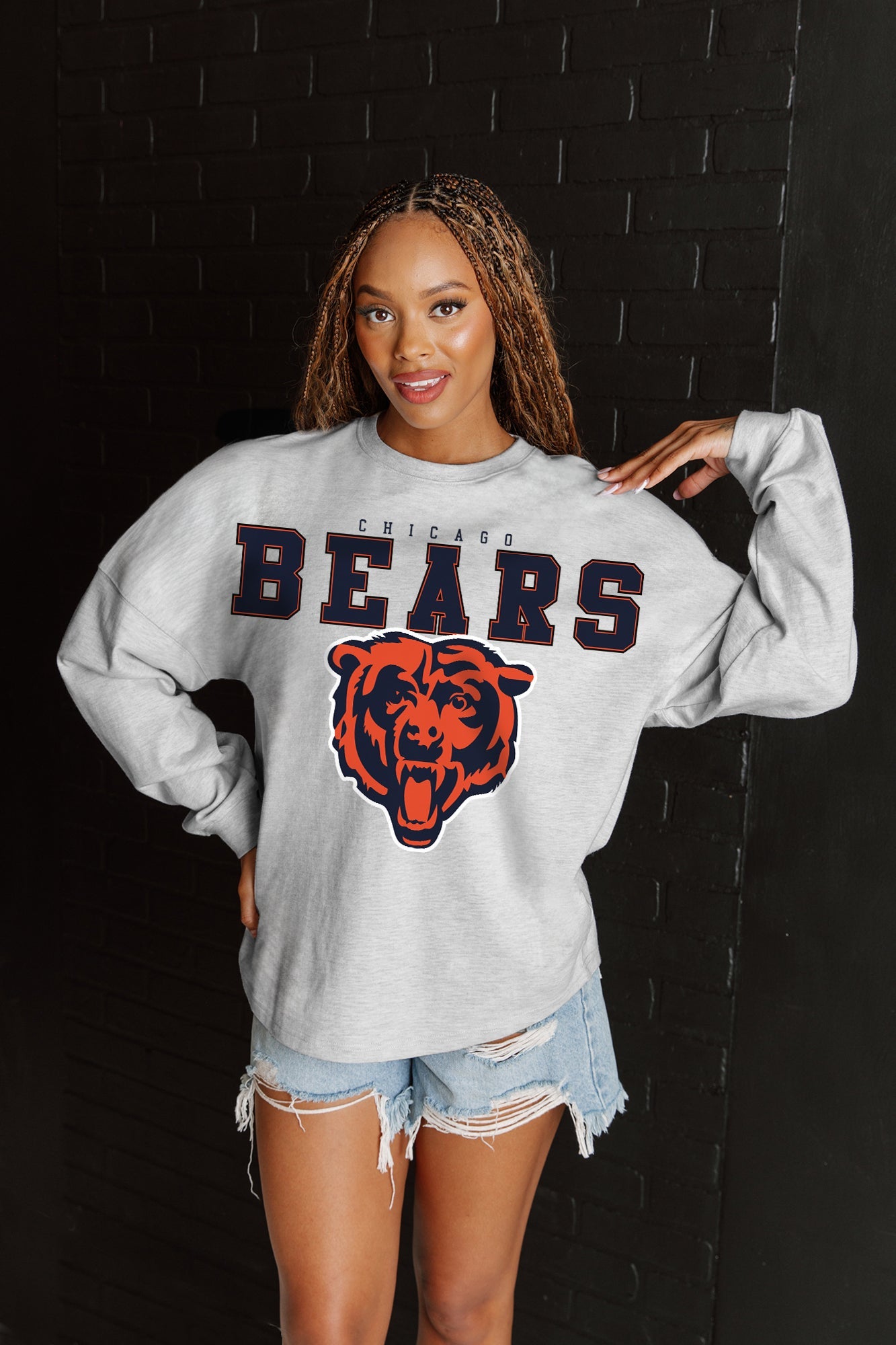 CHICAGO BEARS BIG GOALS RELAXED FIT HEATHERED LONG SLEEVE FRENCH TERRY PULLOVER