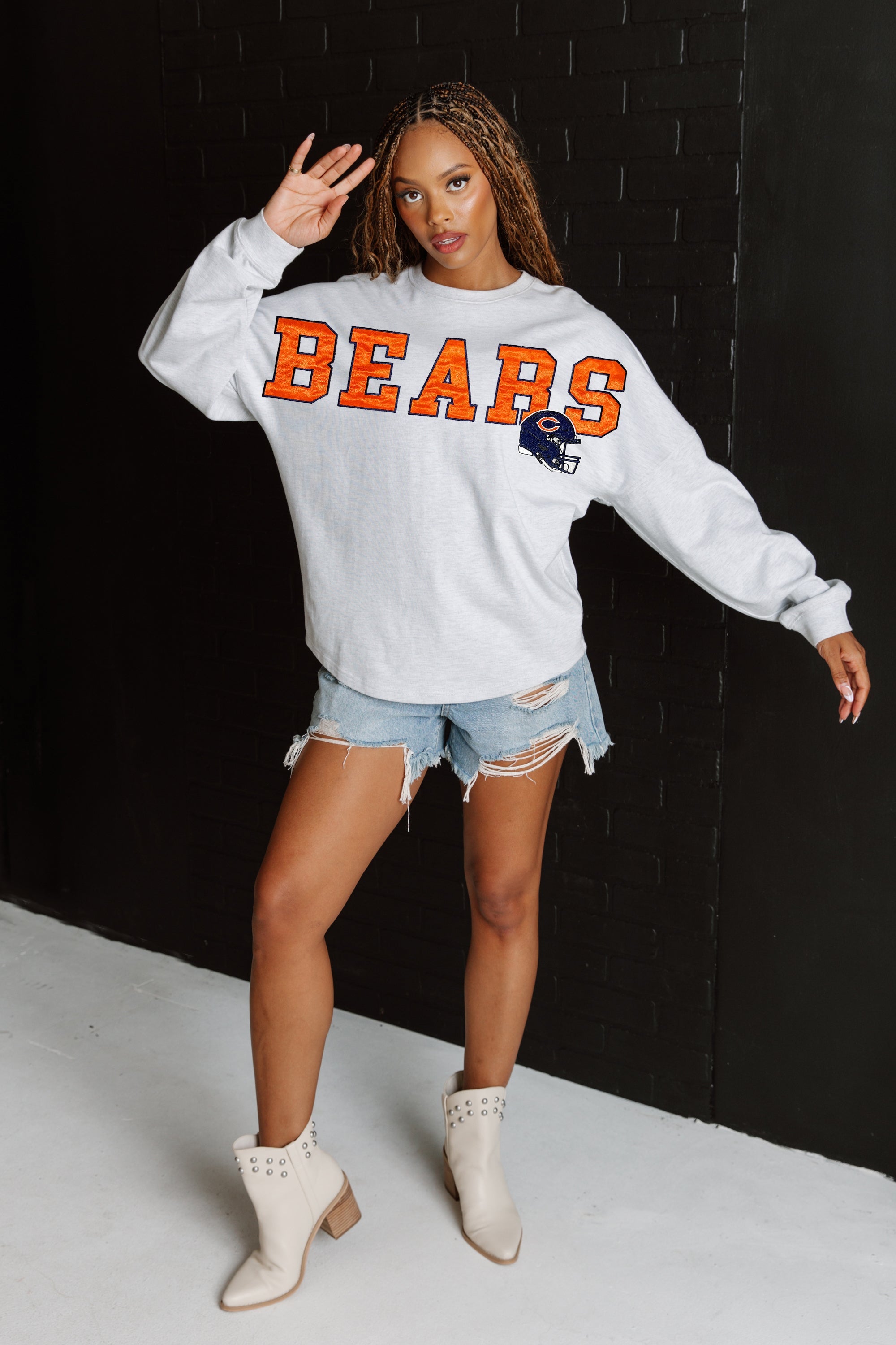 CHICAGO BEARS READY TO RALLY RELAXED FIT HEATHERED LONG SLEEVE FRENCH TERRY PULLOVER