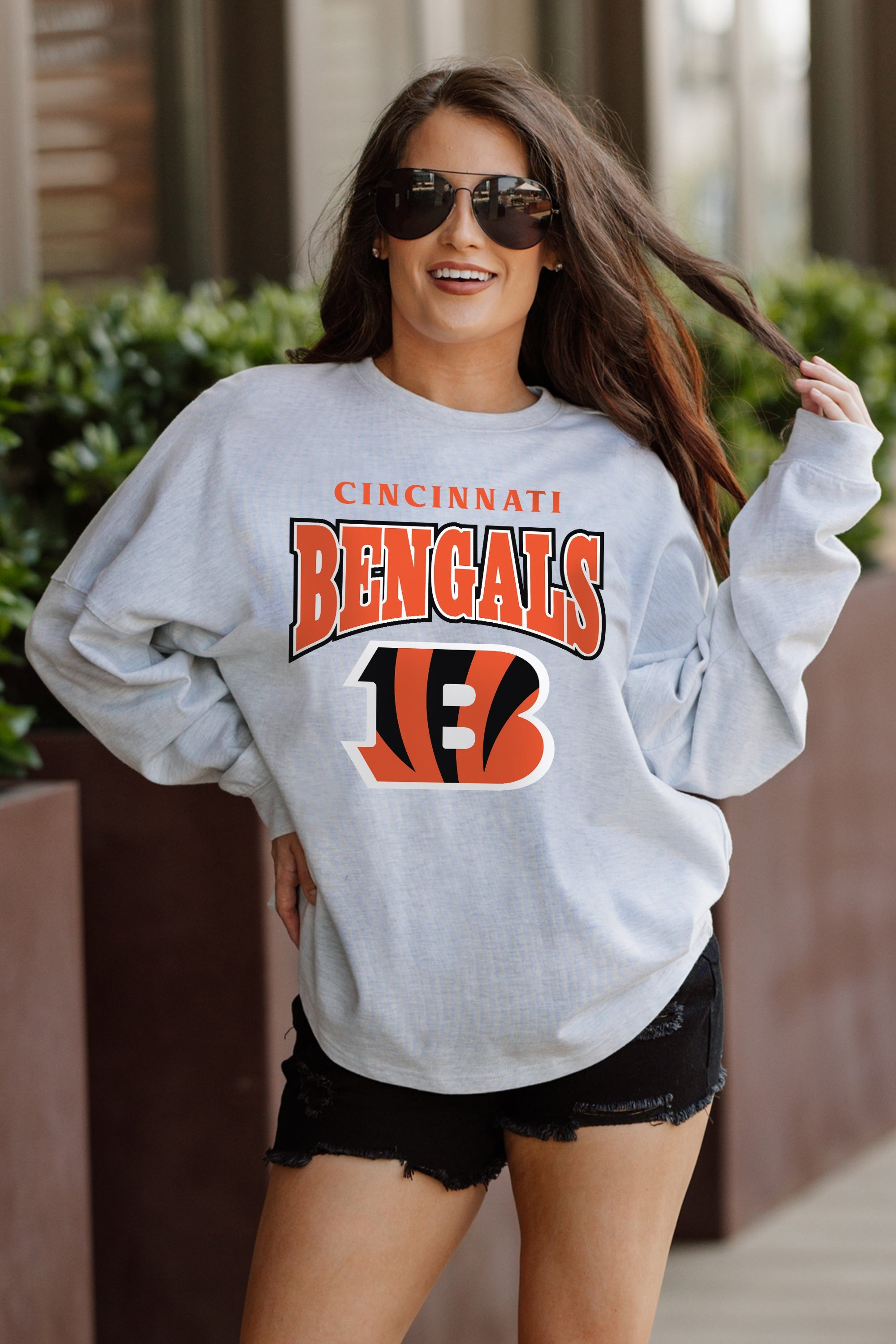 CINCINNATI BENGALS FIGHTING SPIRIT RELAXED FIT HEATHERED LONG SLEEVE FRENCH TERRY PULLOVER