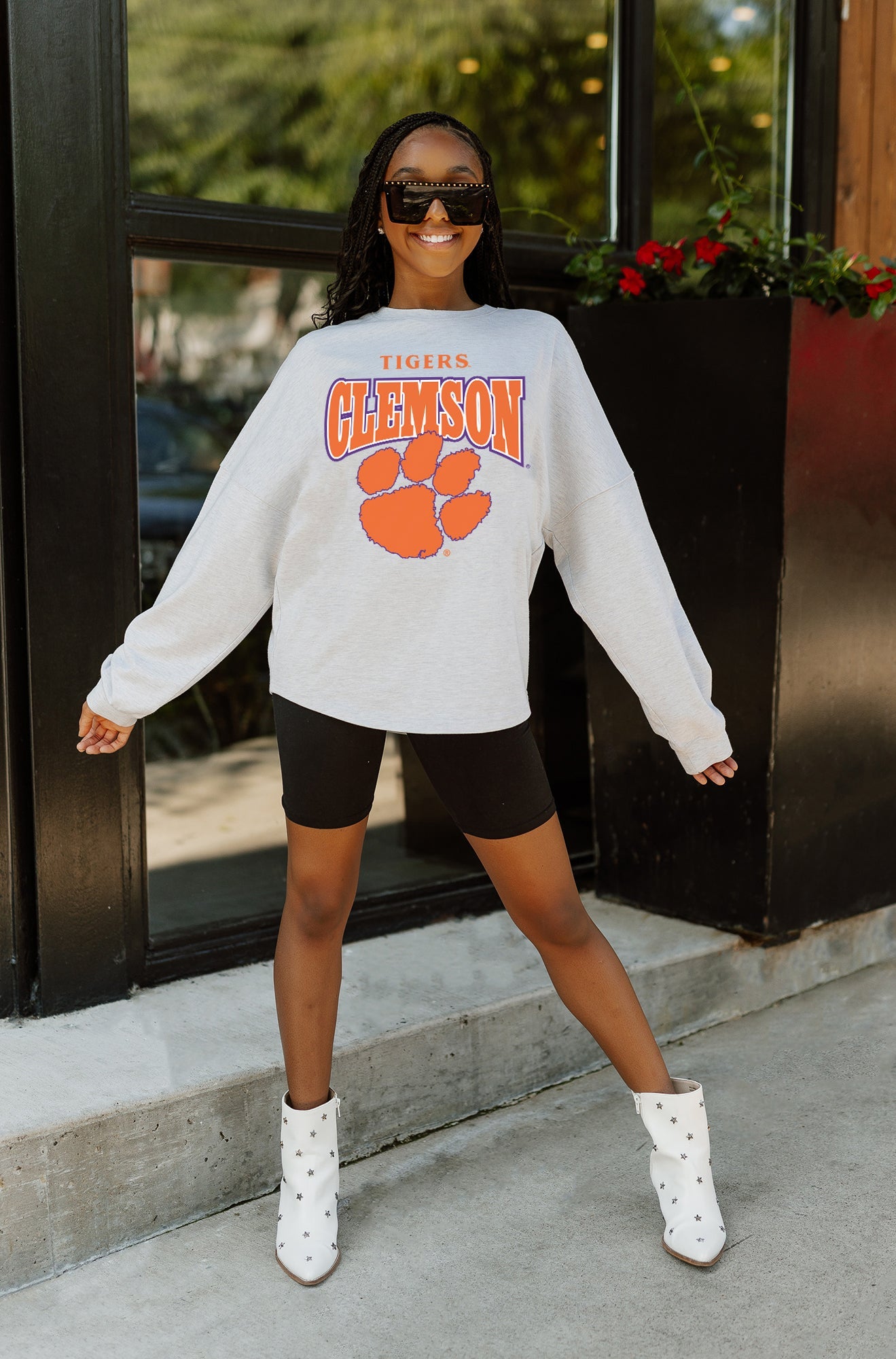 CLEMSON TIGERS FIGHTING SPIRIT DROP SHOULDER LONG SLEEVE TEE WITH RIBBED NECKLINE AND CUFFS