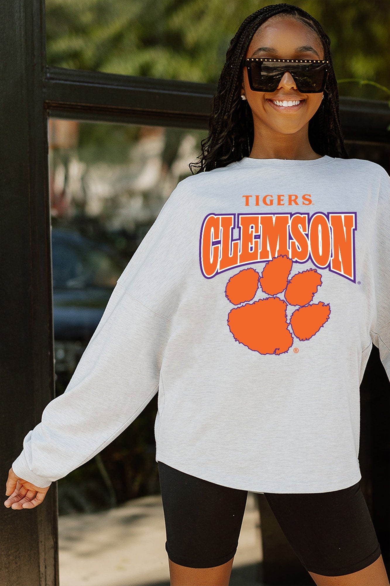 CLEMSON TIGERS FIGHTING SPIRIT DROP SHOULDER LONG SLEEVE TEE WITH RIBBED NECKLINE AND CUFFS