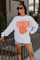 CLEMSON TIGERS FIGHTING SPIRIT DROP SHOULDER LONG SLEEVE TEE WITH RIBBED NECKLINE AND CUFFS