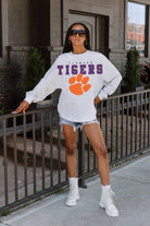 CLEMSON TIGERS BIG GOALS DROP SHOULDER LONG SLEEVE TEE WITH RIBBED NECKLINE AND CUFFS