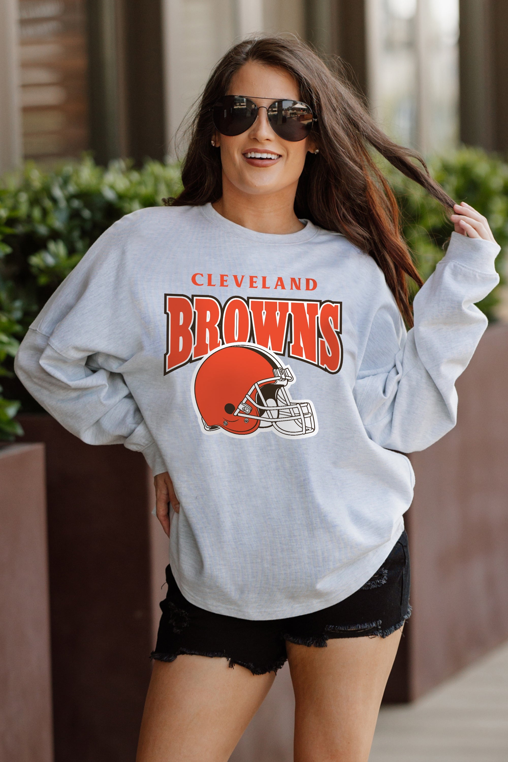 CLEVELAND BROWNS FIGHTING SPIRIT RELAXED FIT HEATHERED LONG SLEEVE FRENCH TERRY PULLOVER