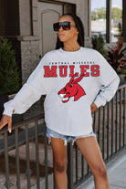 CENTRAL MISSOURI MULES BIG GOALS DROP SHOULDER LONG SLEEVE TEE WITH RIBBED NECKLINE AND CUFFS