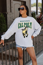 CAL POLY MUSTANGS FIGHTING SPIRIT DROP SHOULDER LONG SLEEVE TEE WITH RIBBED NECKLINE AND CUFFS