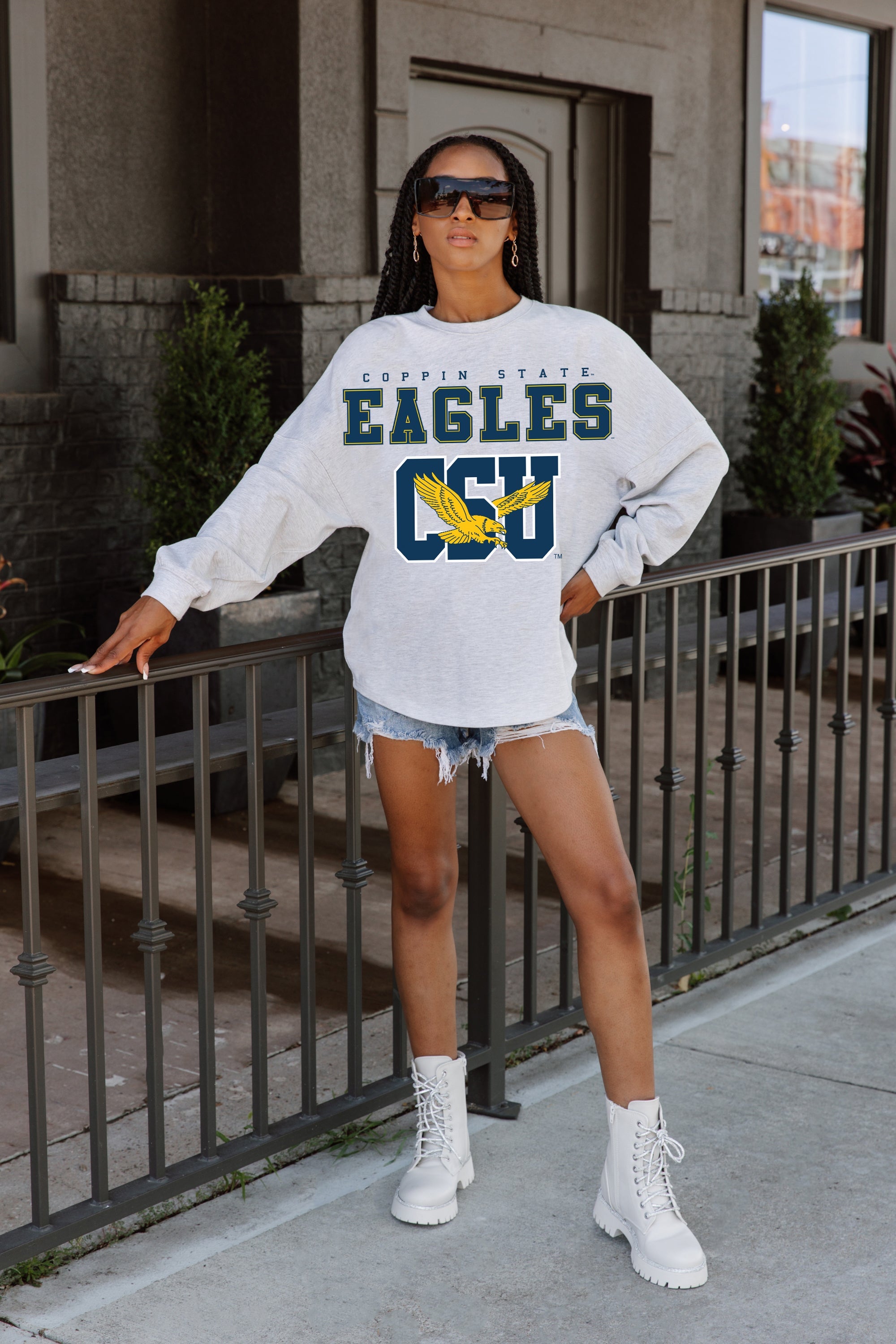 COPPIN STATE EAGLES BIG GOALS DROP SHOULDER LONG SLEEVE TEE WITH RIBBED NECKLINE AND CUFFS