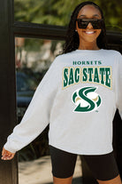 SACRAMENTO STATE HORNETS FIGHTING SPIRIT DROP SHOULDER LONG SLEEVE TEE WITH RIBBED NECKLINE AND CUFFS