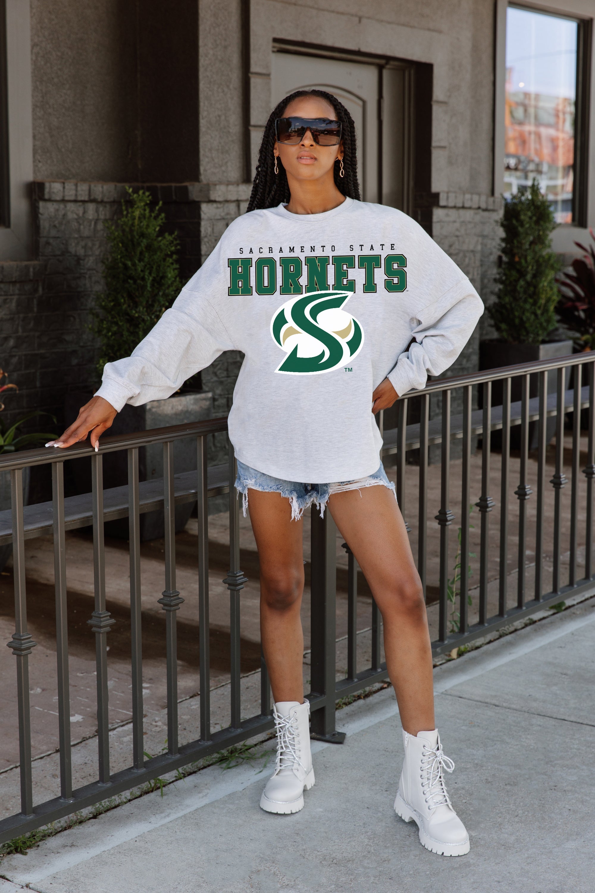 SACRAMENTO STATE HORNETS BIG GOALS DROP SHOULDER LONG SLEEVE TEE WITH RIBBED NECKLINE AND CUFFS