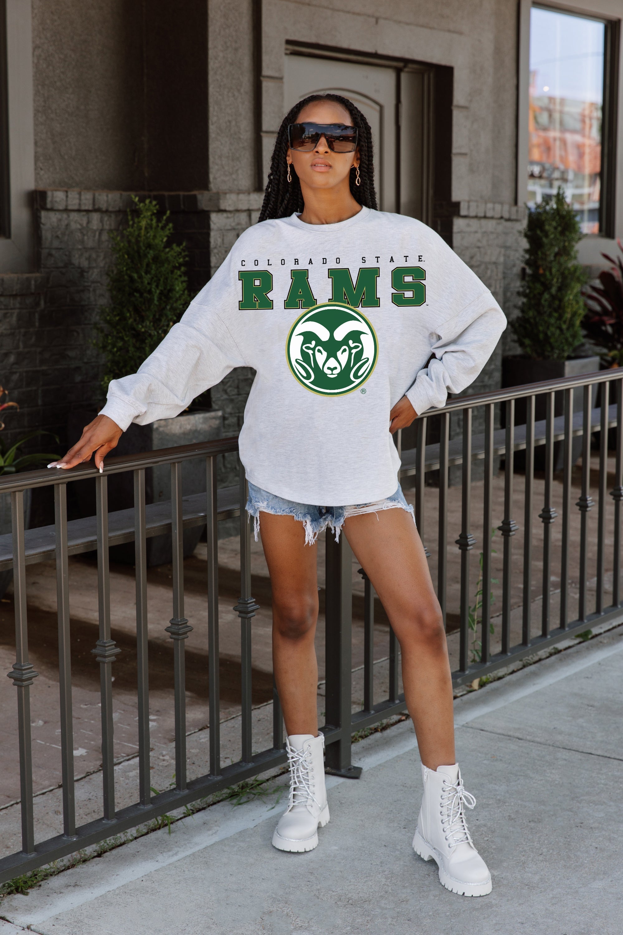 COLORADO STATE RAMS BIG GOALS DROP SHOULDER LONG SLEEVE TEE WITH RIBBED NECKLINE AND CUFFS