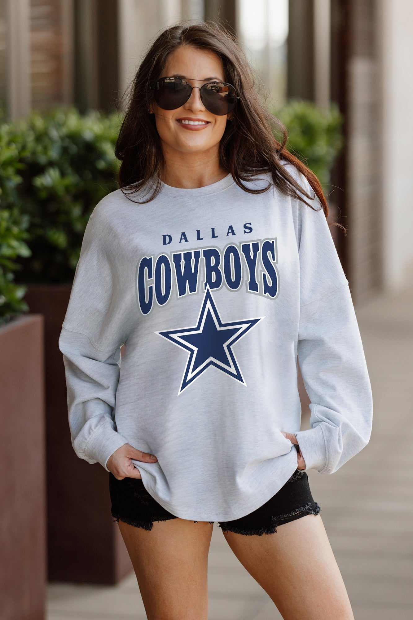 DALLAS COWBOYS FIGHTING SPIRIT RELAXED FIT HEATHERED LONG SLEEVE FRENCH TERRY PULLOVER