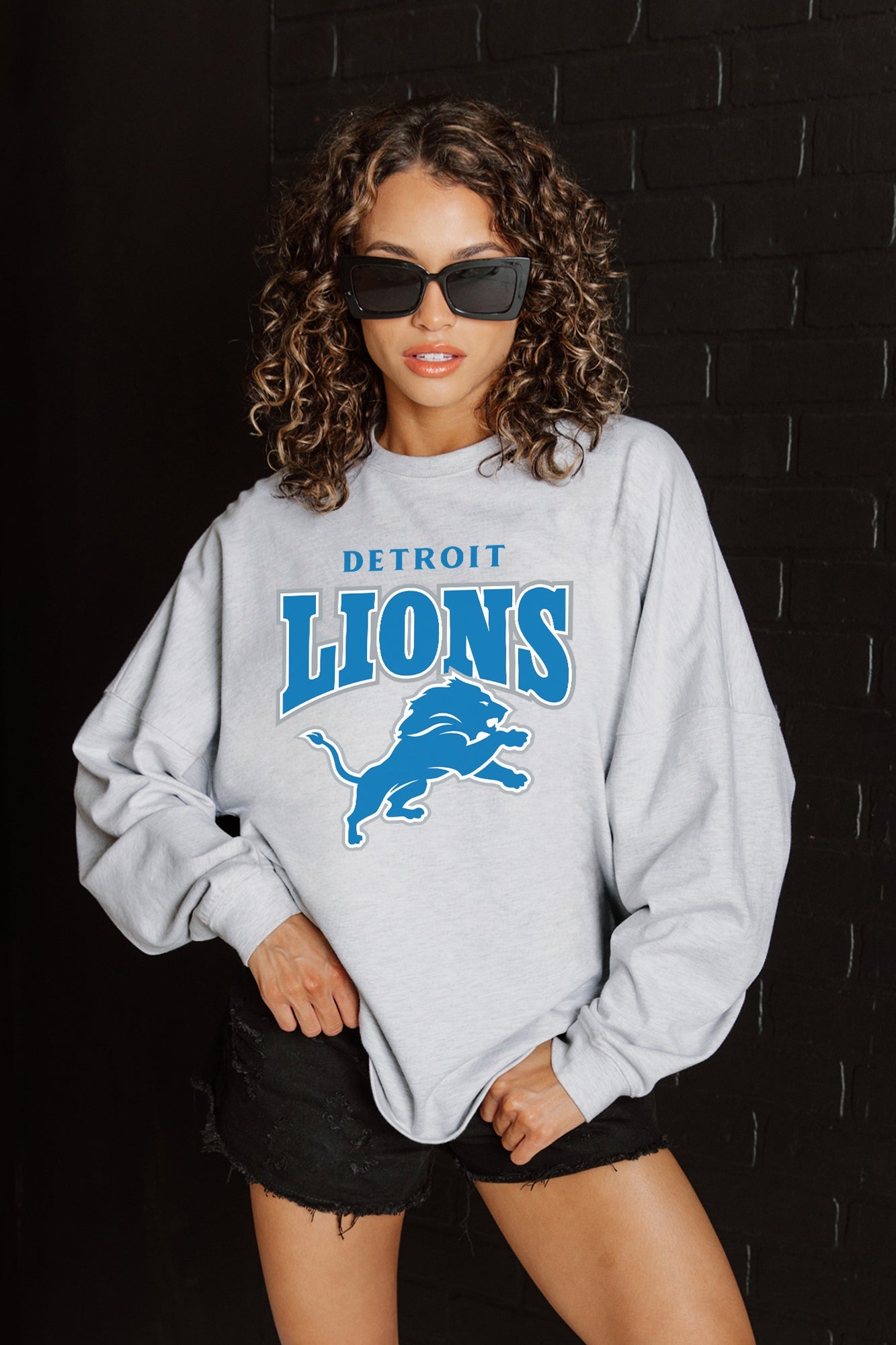 DETROIT LIONS FIGHTING SPIRIT RELAXED FIT HEATHERED LONG SLEEVE FRENCH TERRY PULLOVER