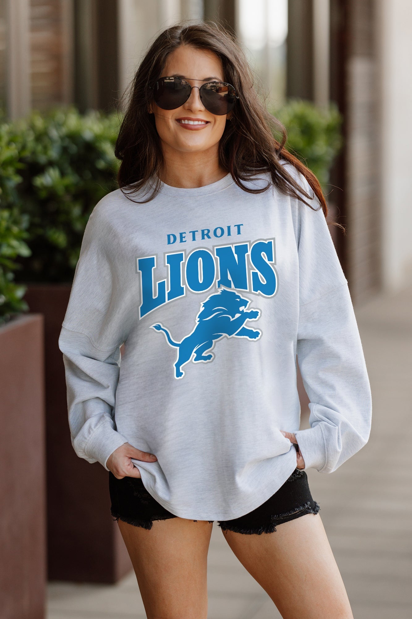 DETROIT LIONS FIGHTING SPIRIT RELAXED FIT HEATHERED LONG SLEEVE FRENCH TERRY PULLOVER