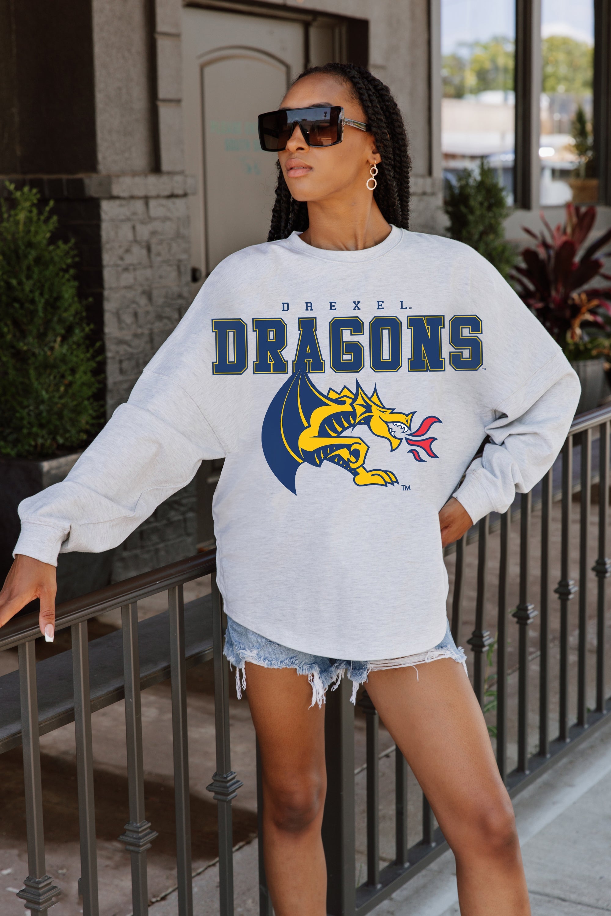 DREXEL UNIVERSITY DRAGONS BIG GOALS DROP SHOULDER LONG SLEEVE TEE WITH RIBBED NECKLINE AND CUFFS