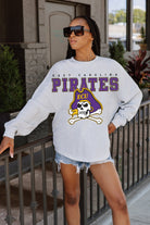 EAST CAROLINA PIRATES BIG GOALS DROP SHOULDER LONG SLEEVE TEE WITH RIBBED NECKLINE AND CUFFS