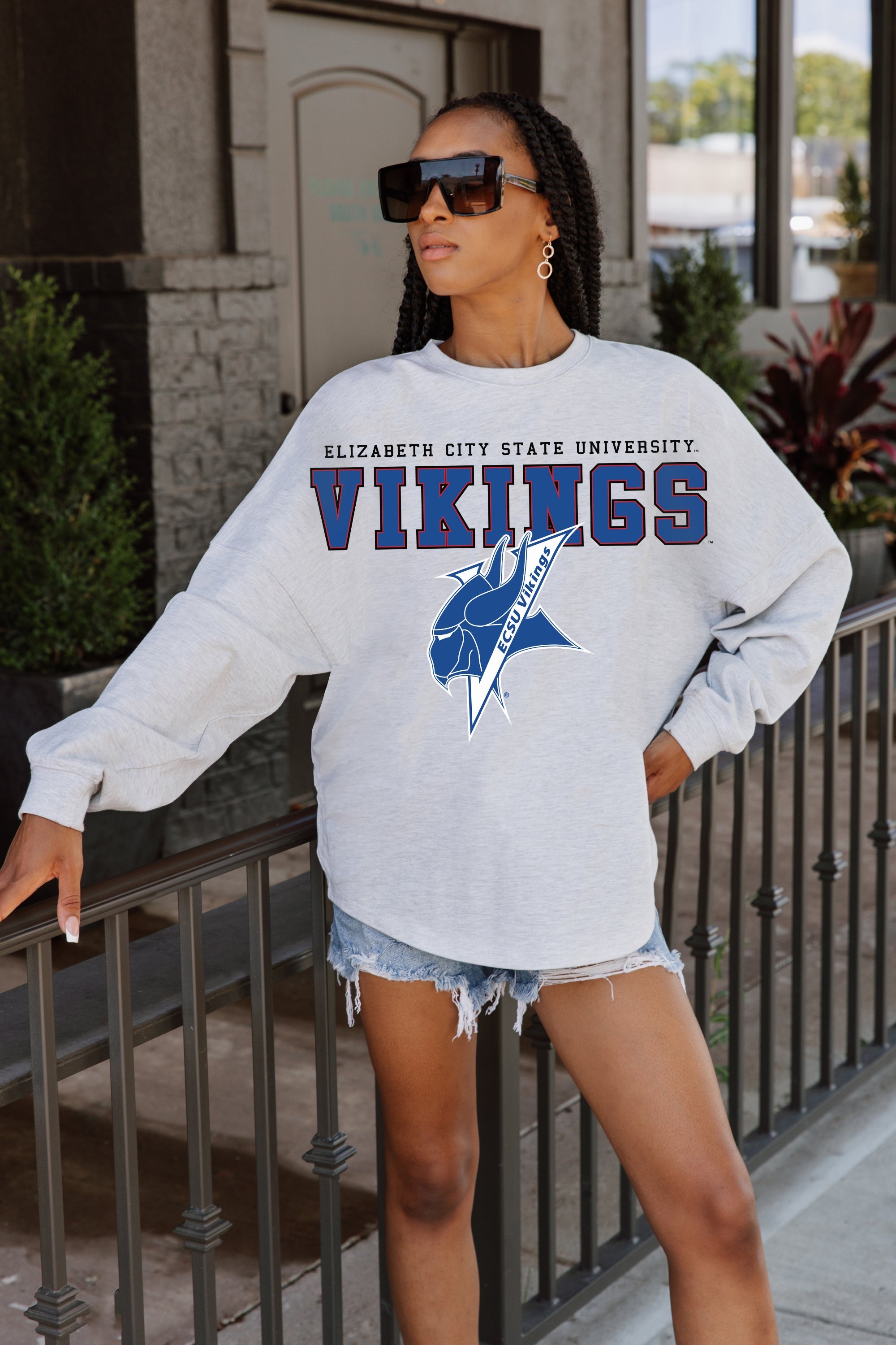 ELIZABETH CITY STATE UNIVERSITY VIKINGS BIG GOALS DROP SHOULDER LONG SLEEVE TEE WITH RIBBED NECKLINE AND CUFFS