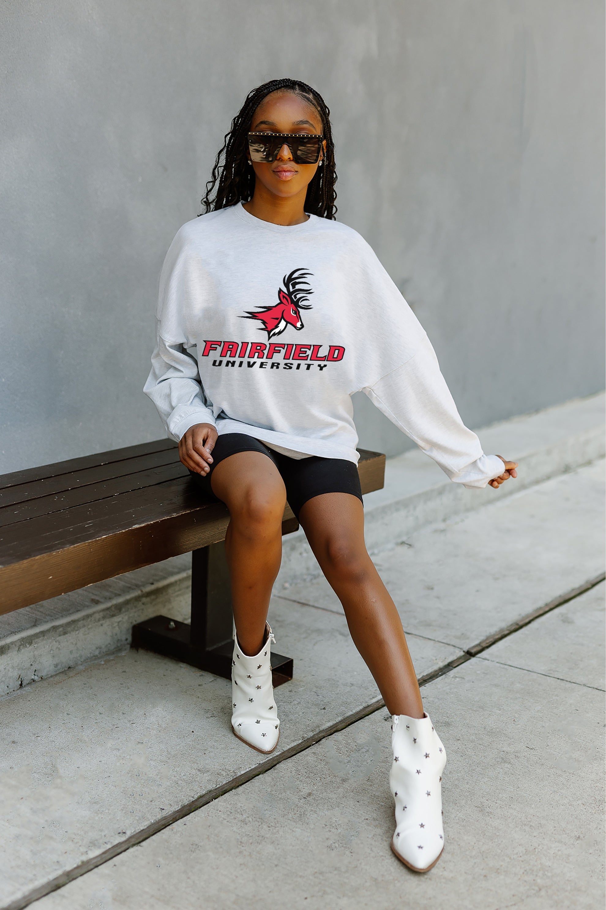 FAIRFIELD STAGS FIGHTING SPIRIT DROP SHOULDER LONG SLEEVE TEE WITH RIBBED NECKLINE AND CUFFS