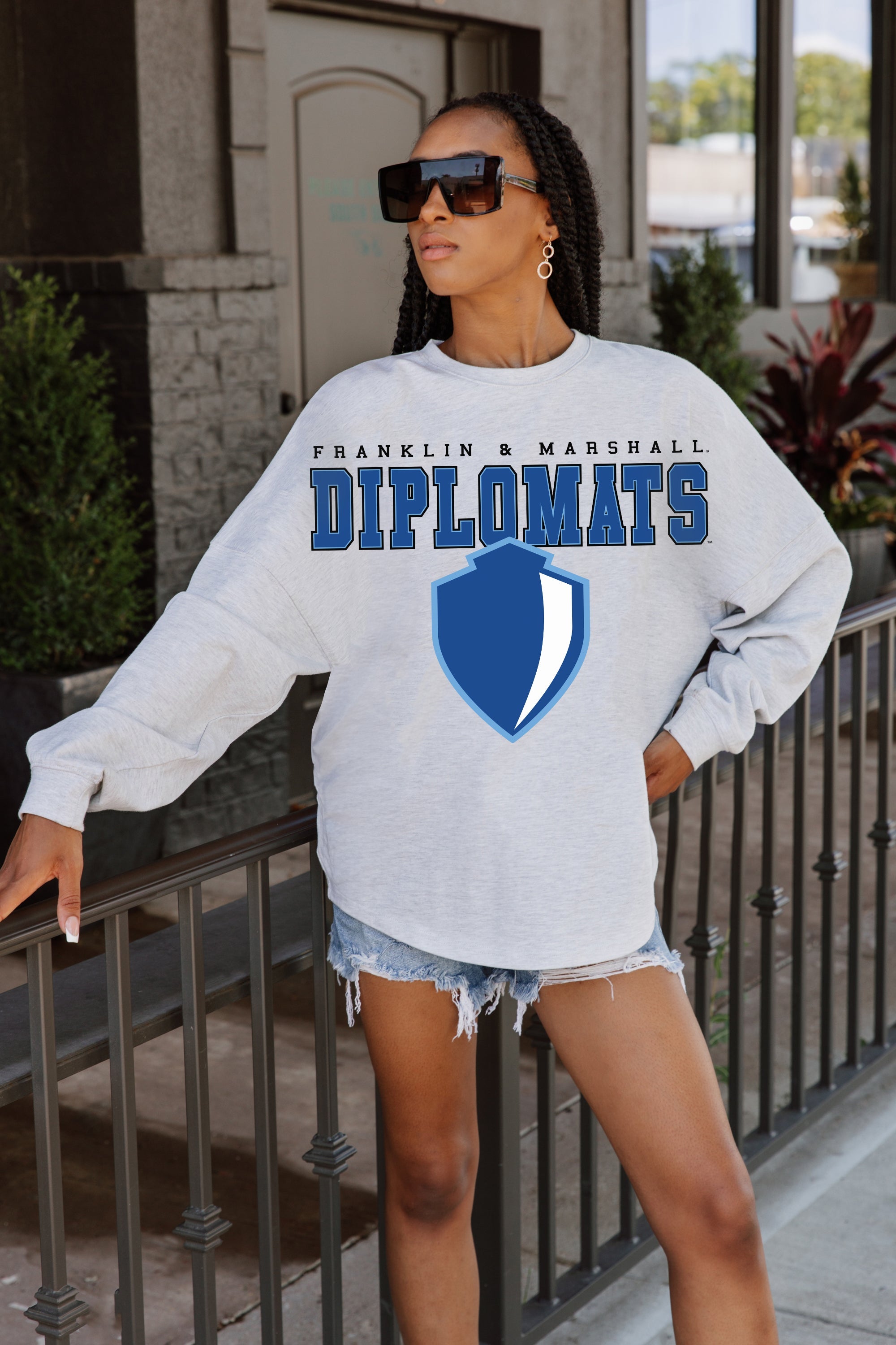 F&M DIPLOMATS BIG GOALS DROP SHOULDER LONG SLEEVE TEE WITH RIBBED NECKLINE AND CUFFS