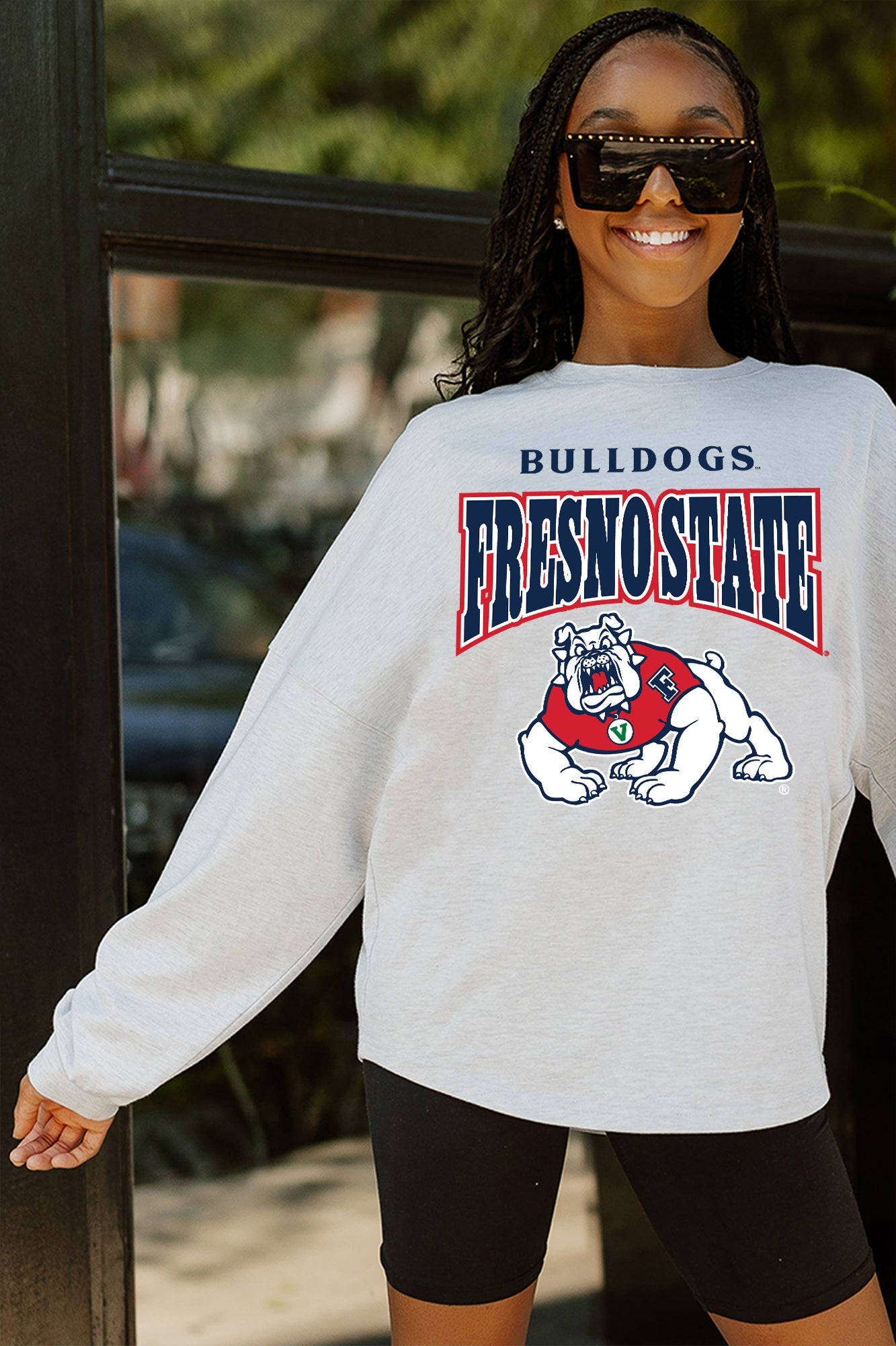 FRESNO STATE BULLDOGS FIGHTING SPIRIT DROP SHOULDER LONG SLEEVE TEE WITH RIBBED NECKLINE AND CUFFS