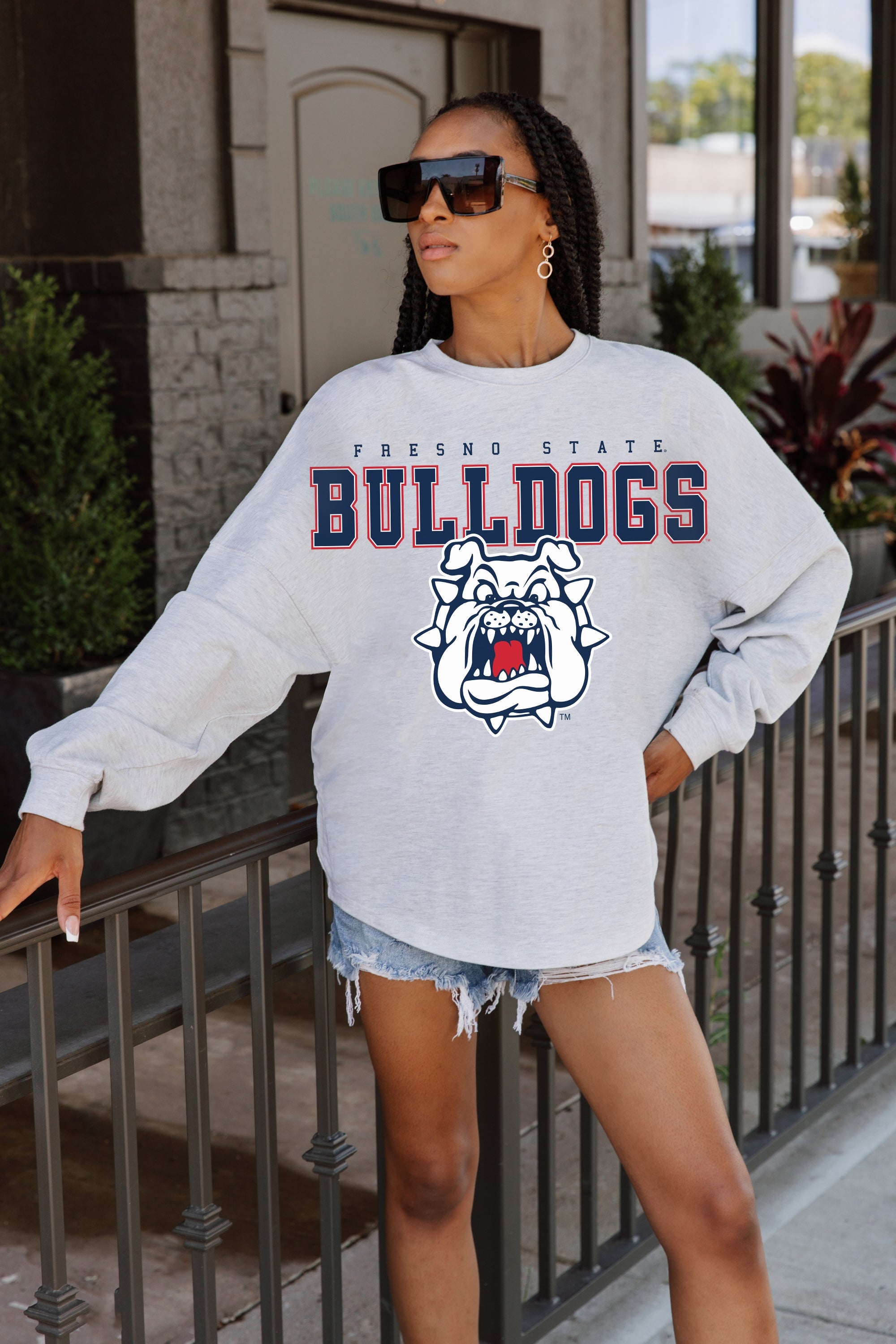 FRESNO STATE BULLDOGS BIG GOALS DROP SHOULDER LONG SLEEVE TEE WITH RIBBED NECKLINE AND CUFFS