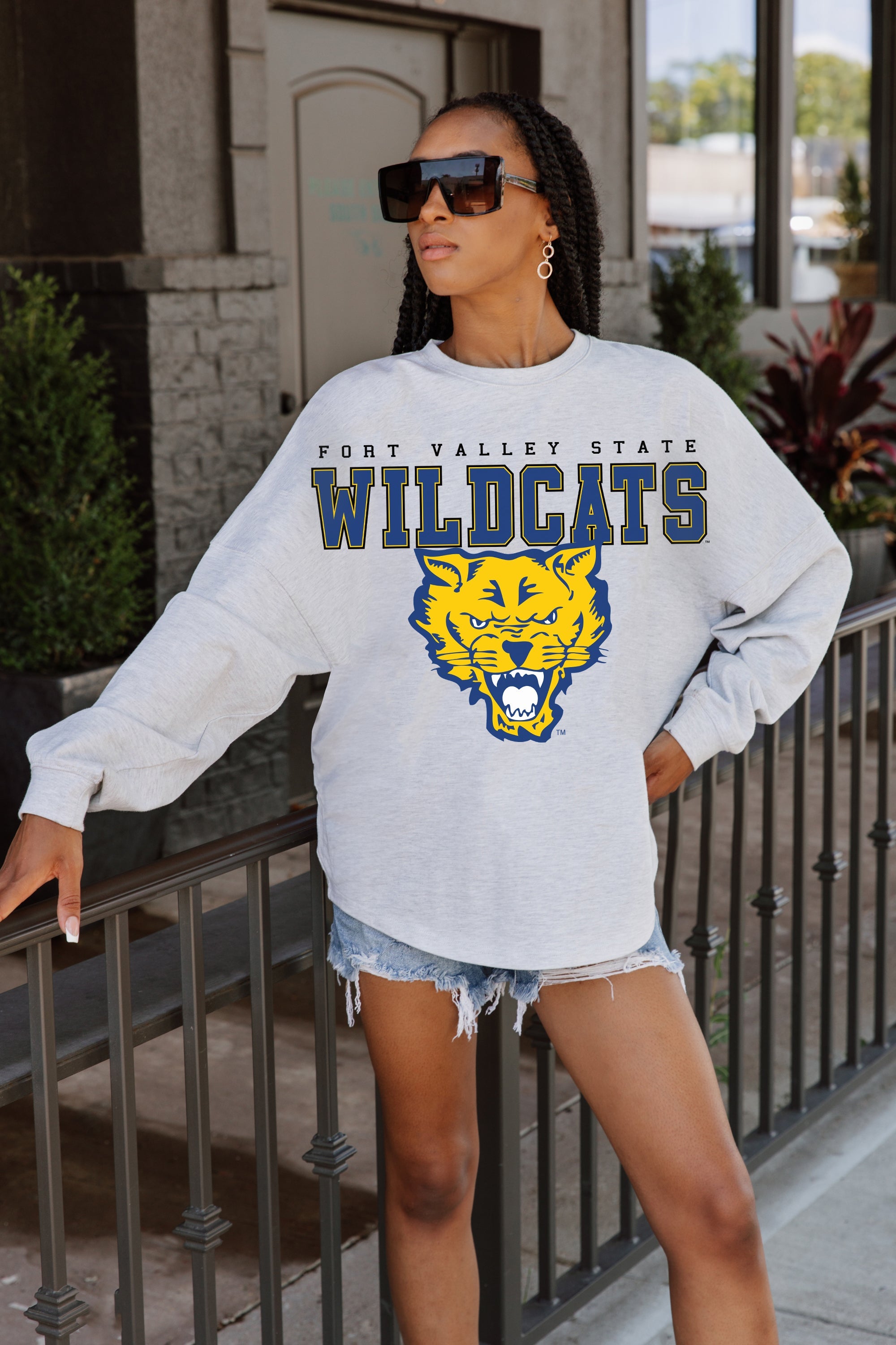 FORT VALLEY STATE WILDCATS BIG GOALS DROP SHOULDER LONG SLEEVE TEE WITH RIBBED NECKLINE AND CUFFS