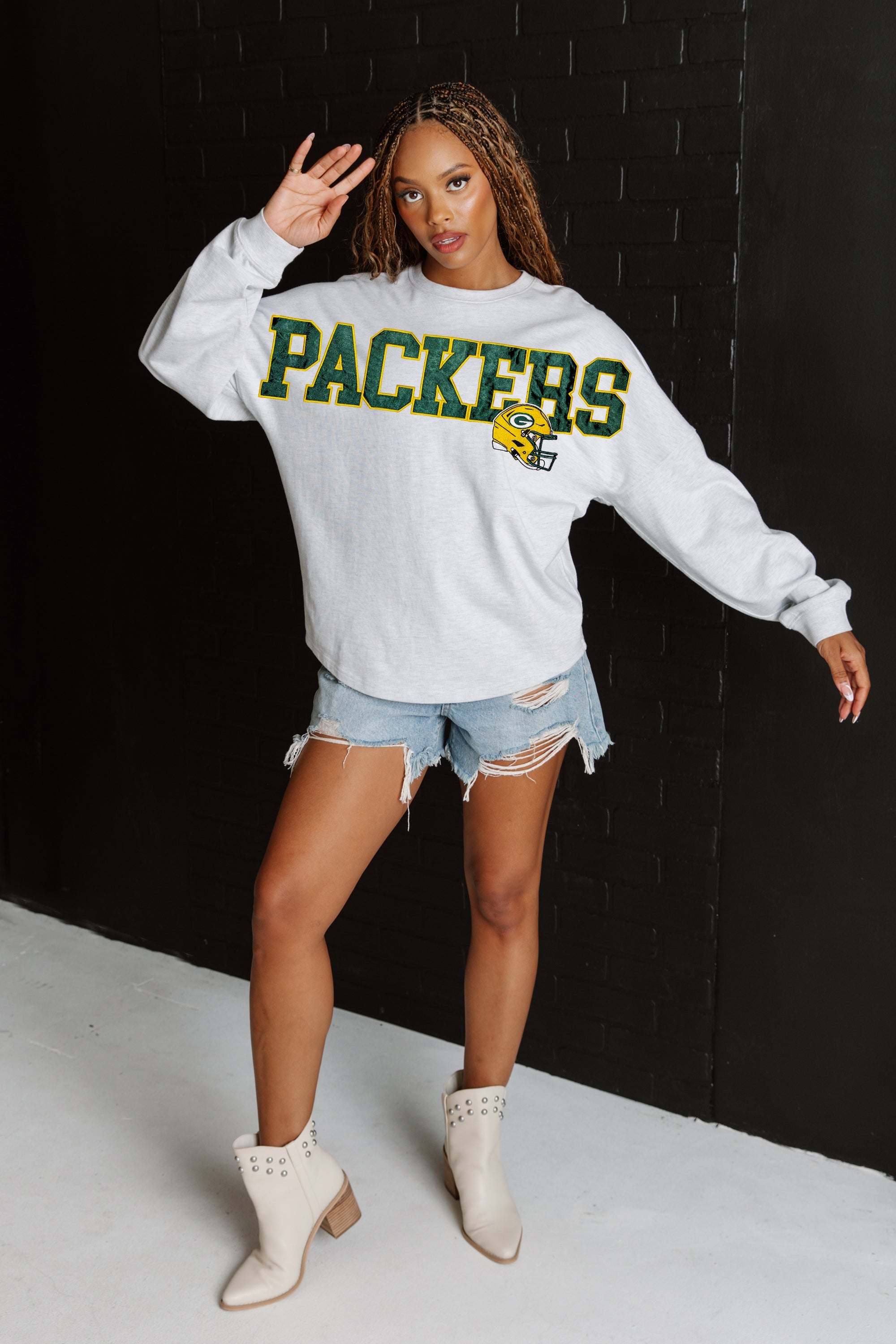 GREEN BAY PACKERS READY TO RALLY RELAXED FIT HEATHERED LONG SLEEVE FRENCH TERRY PULLOVER