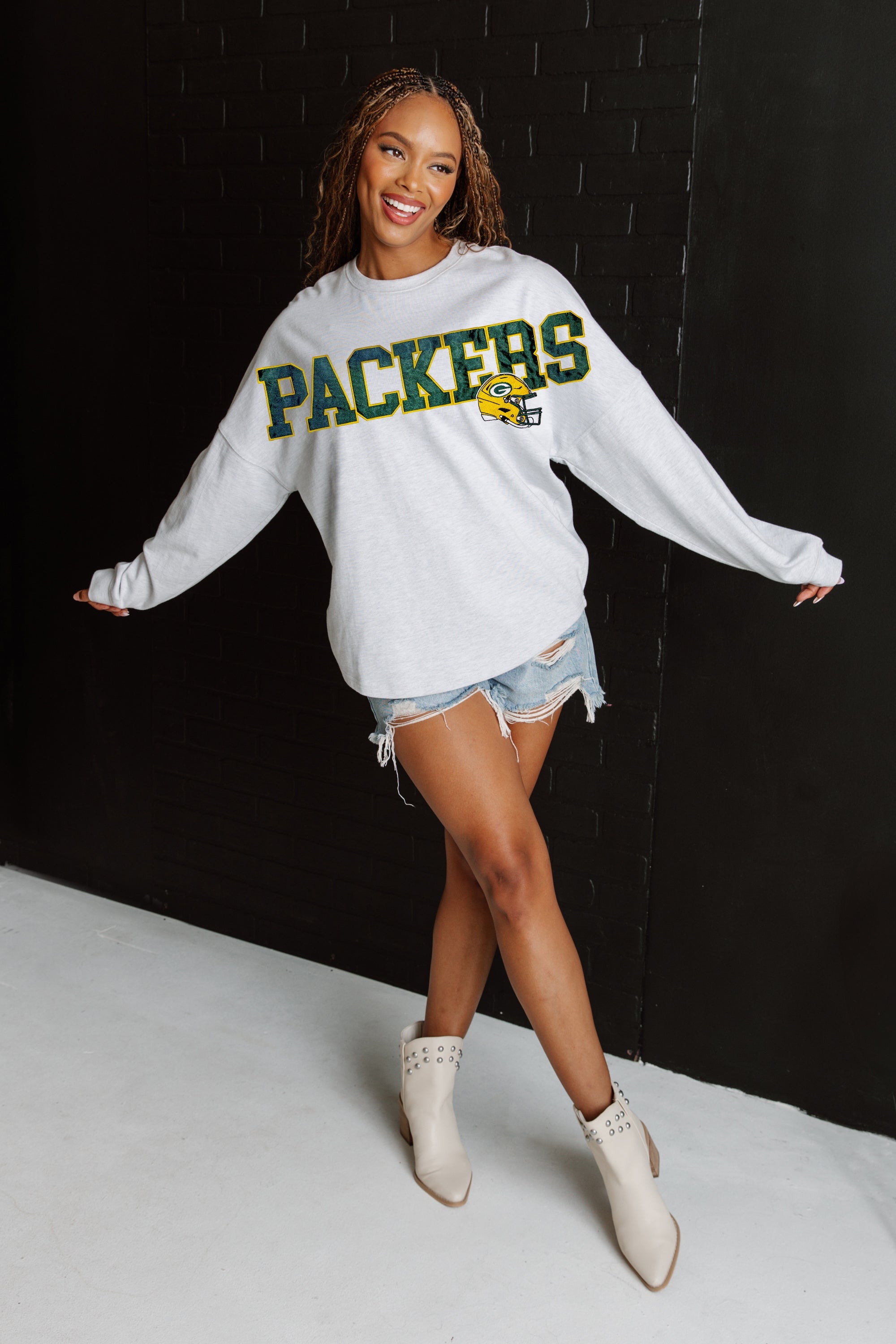 GREEN BAY PACKERS READY TO RALLY RELAXED FIT HEATHERED LONG SLEEVE FRENCH TERRY PULLOVER