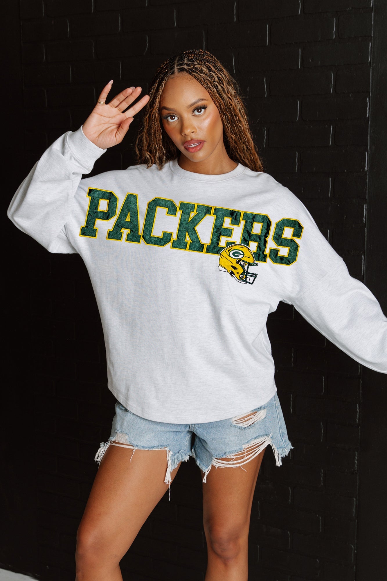 GREEN BAY PACKERS READY TO RALLY RELAXED FIT HEATHERED LONG SLEEVE FRENCH TERRY PULLOVER