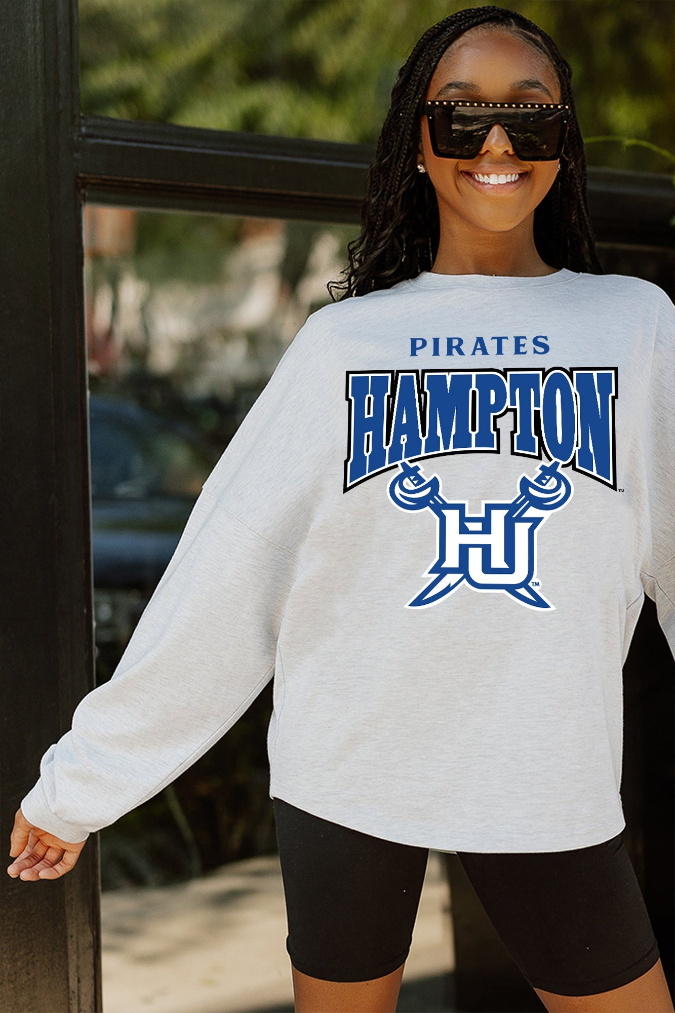 HAMPTON PIRATES FIGHTING SPIRIT DROP SHOULDER LONG SLEEVE TEE WITH RIBBED NECKLINE AND CUFFS