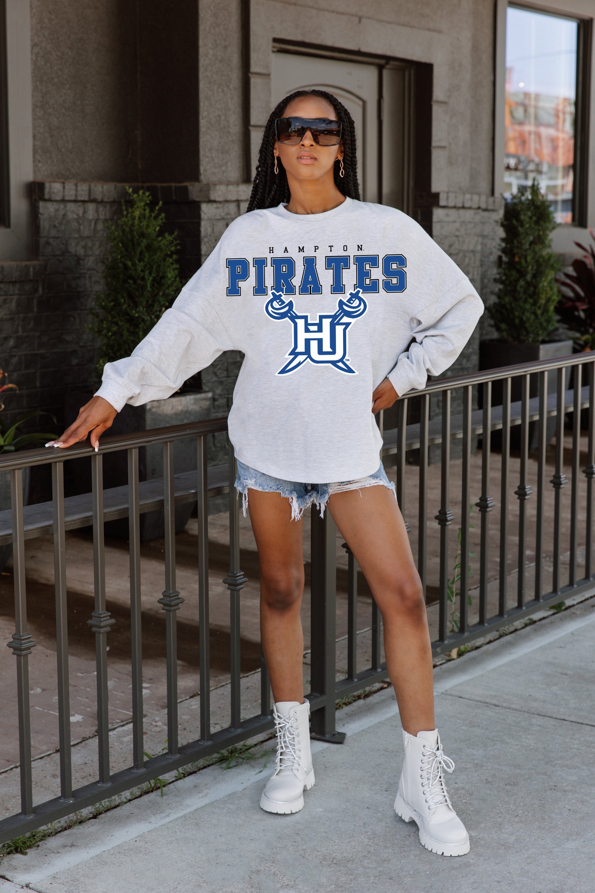 HAMPTON PIRATES BIG GOALS DROP SHOULDER LONG SLEEVE TEE WITH RIBBED NECKLINE AND CUFFS