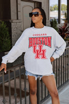 HOUSTON COUGARS FIGHTING SPIRIT DROP SHOULDER LONG SLEEVE TEE WITH RIBBED NECKLINE AND CUFFS