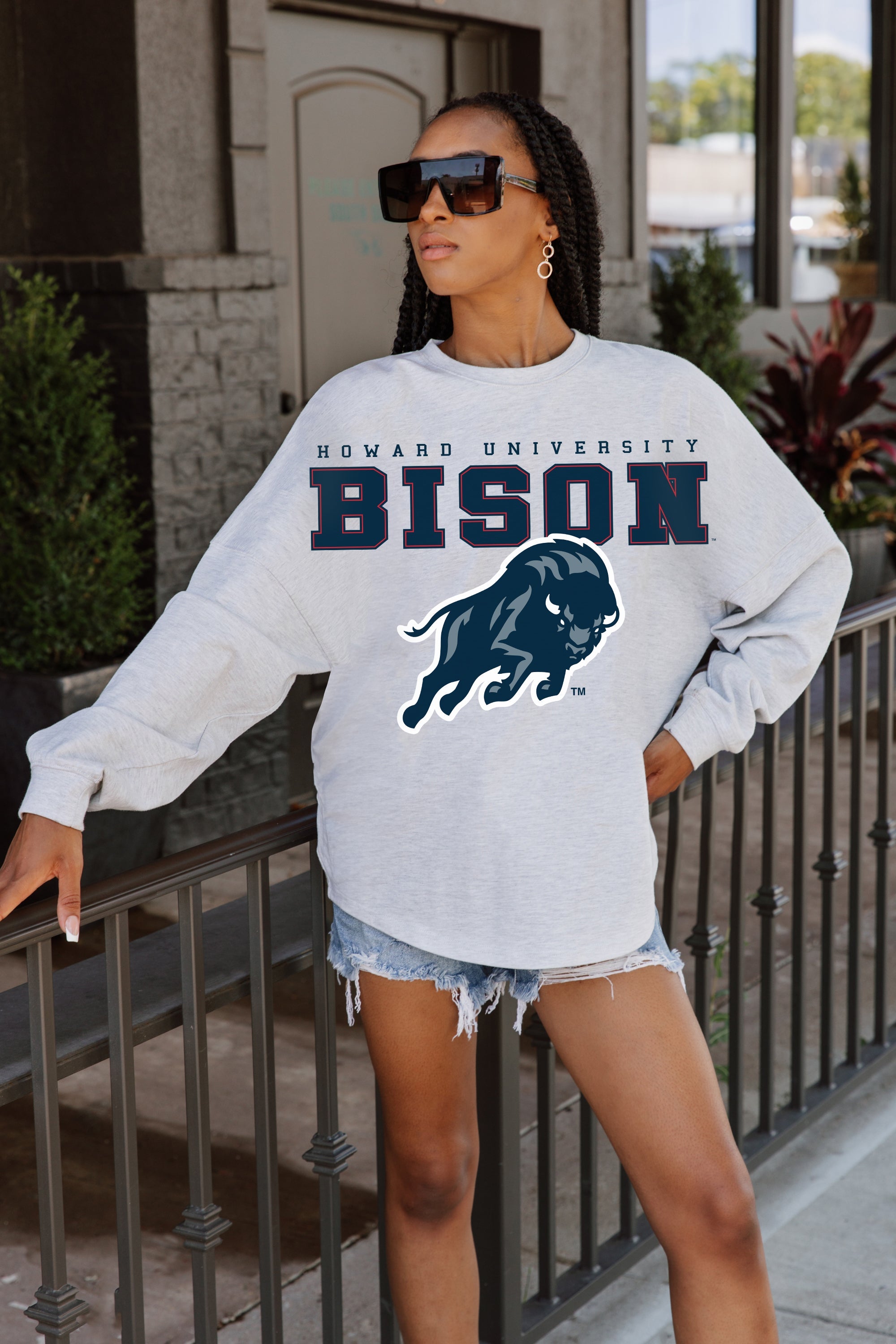 HOWARD BISON BIG GOALS DROP SHOULDER LONG SLEEVE TEE WITH RIBBED NECKLINE AND CUFFS