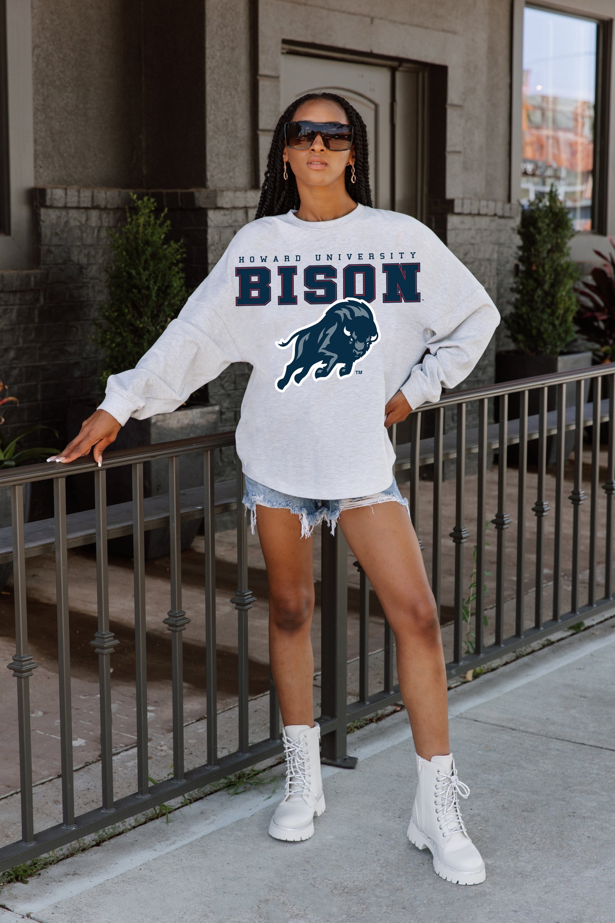 HOWARD BISON BIG GOALS DROP SHOULDER LONG SLEEVE TEE WITH RIBBED NECKLINE AND CUFFS