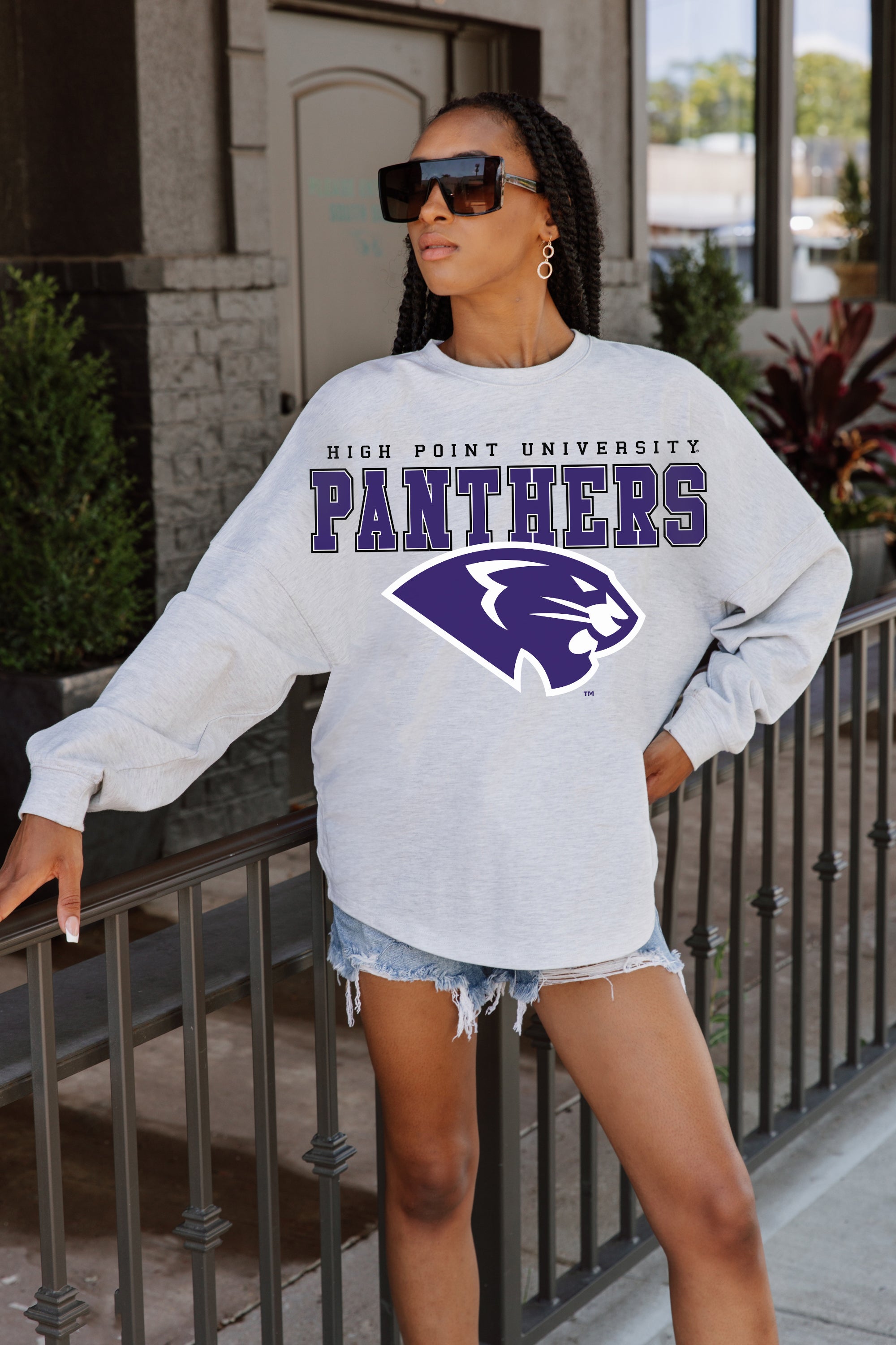 HIGH POINT PANTHERS BIG GOALS DROP SHOULDER LONG SLEEVE TEE WITH RIBBED NECKLINE AND CUFFS